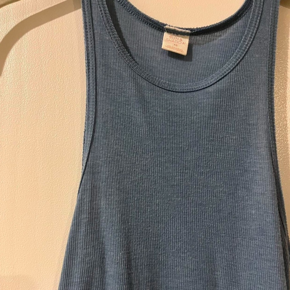 Blue Ribbed Relaxed Fit Tank Top - Picture 3 of 6